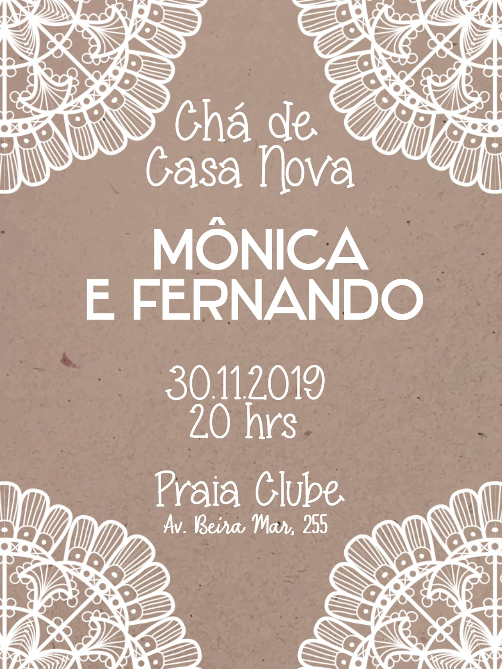 Convite Chá de Casa Nova Rústico com Renda para Editar