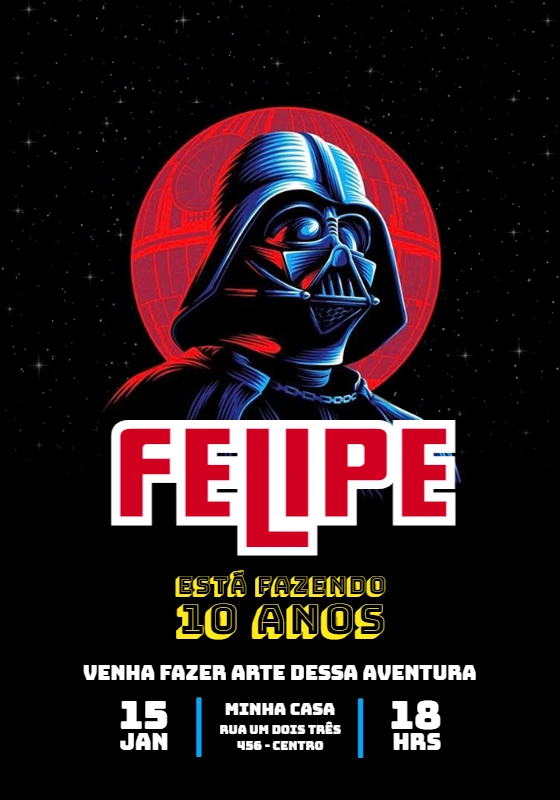 Convite de Aniversário Star Wars com Darth Vader para Editar