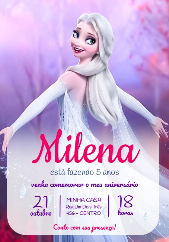 Convite de Aniversário Frozen 2 com Elsa para Editar Online