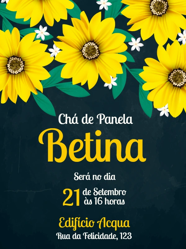 Convite Chá de Panela Girassol para Editar Online