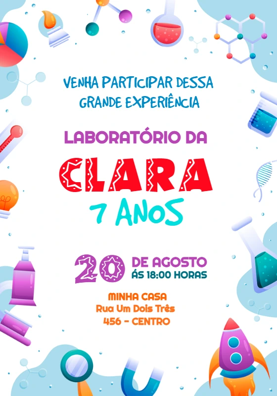 Convite de Aniversário Laboratório de Ciências para Editar