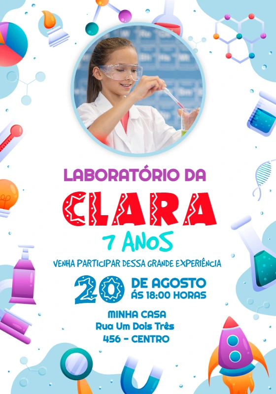Convite Aniversário Laboratório de Ciências para Editar Online