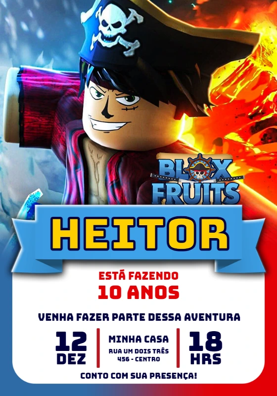 Convite Aniversário Blox Fruits para Editar Online