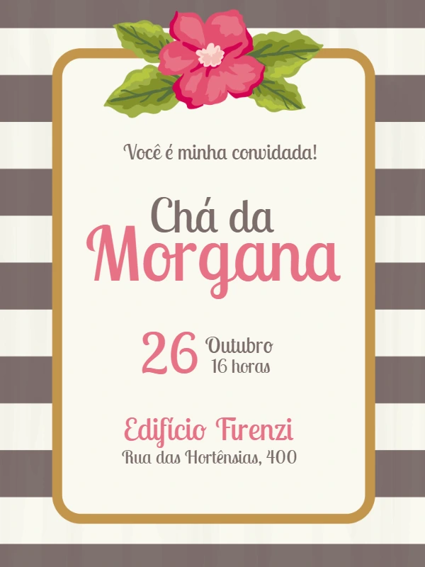 Convite Chá de Panela Floral com Listras para Editar Online
