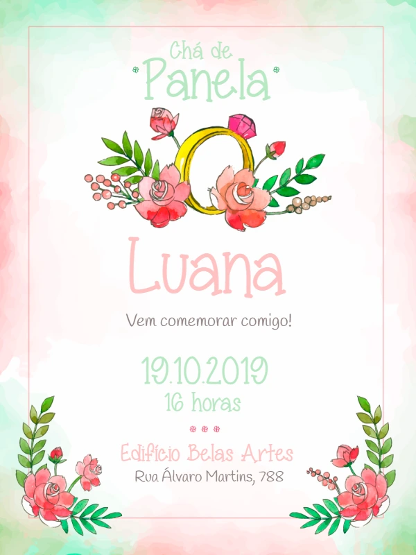 Convite Chá de Panela Floral Aquarela para Editar Online
