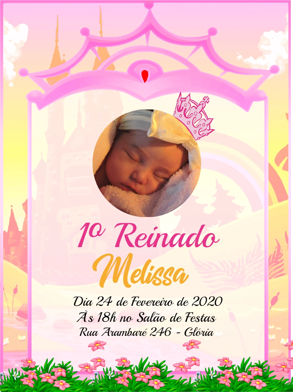 Convite 1º Reinado Princesa com Foto para Editar Online