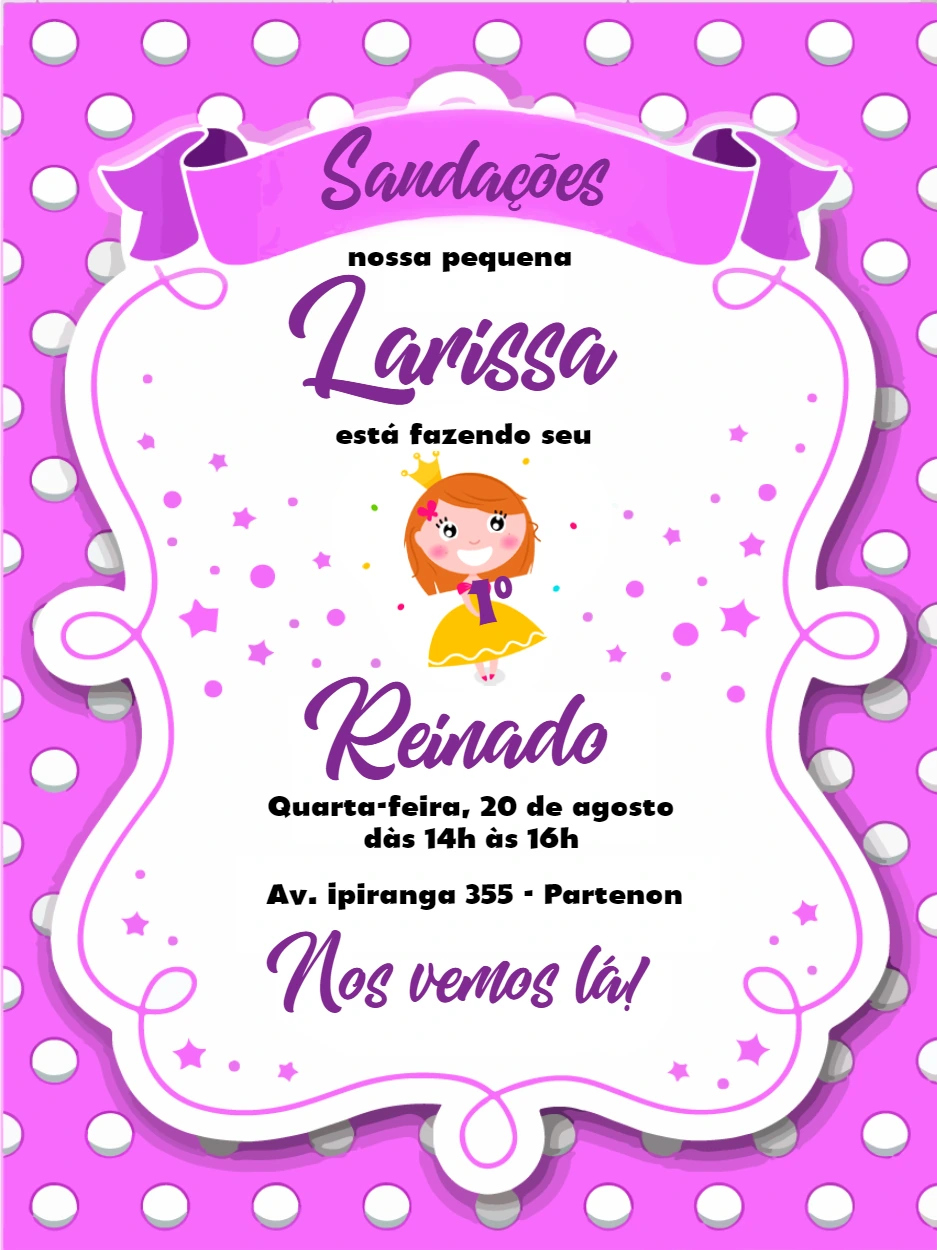 Convite Aniversário Princesa Primeiro Reinado para Editar Online