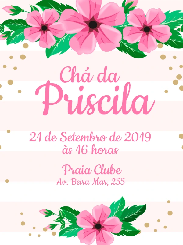 Convite Chá de Panela Floral Listrado para Editar Online
