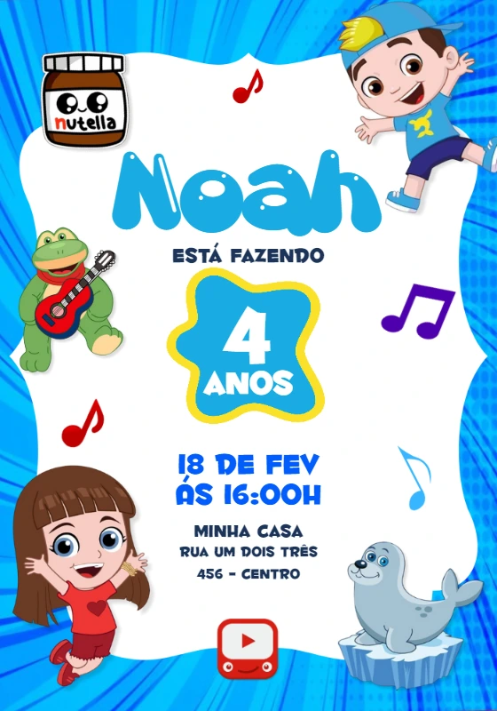 Convite Aniversário Luccas Neto Azul para Editar Online
