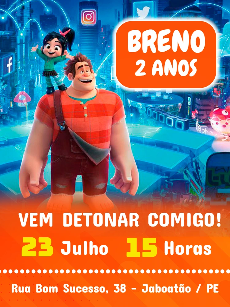 Convite Aniversário Detona Ralph com Personagens para Editar