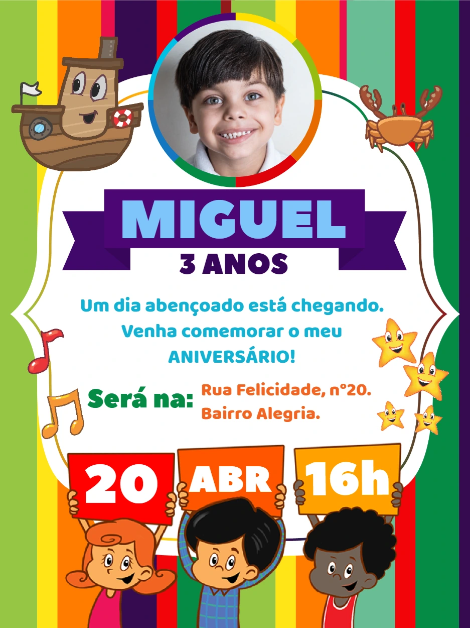 Convite Aniversário 3 Palavrinhas com Foto para Editar