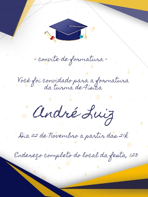 Convite de Formatura Moderno e Elegante para Editar Online
