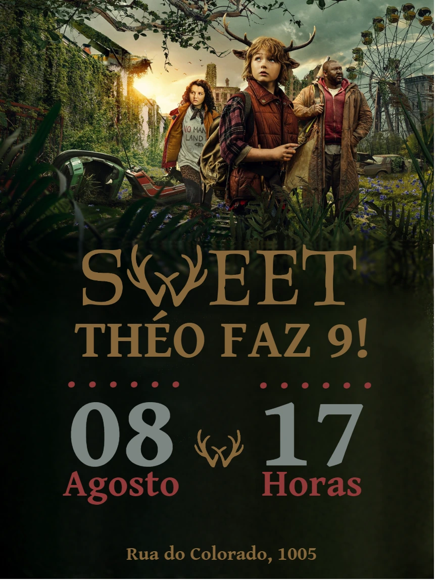 Convite de Aniversário Sweet Tooth com Personagens para Editar