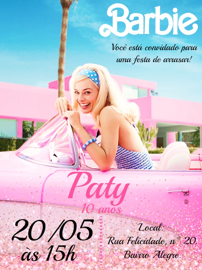Convite de Aniversário Barbie para Editar Online