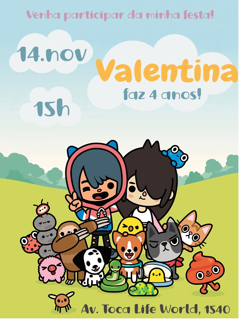 Convite de Aniversário Toca Life World Editável Online