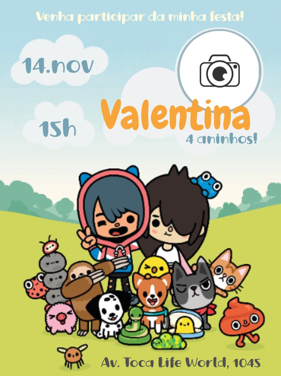 Convite Aniversário Toca Life World com Foto para Editar