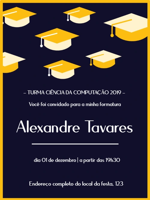 Convite de Formatura com Chapéus para Editar Online