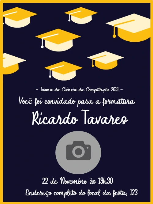 Convite de Formatura com Foto para Editar e Imprimir
