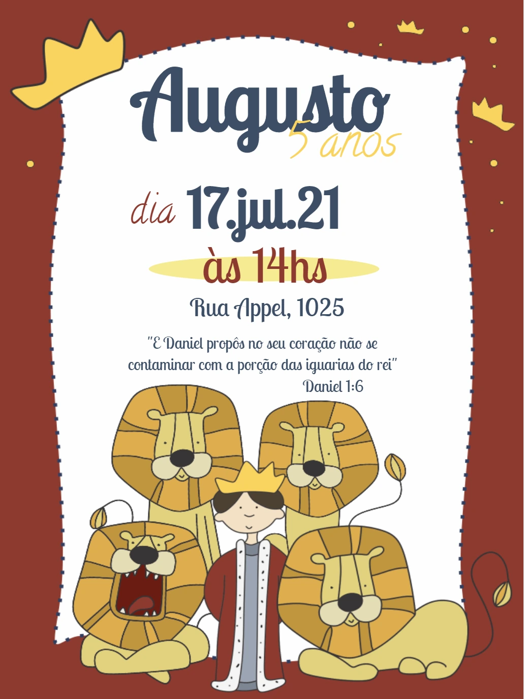 Convite Aniversário Daniel na Cova dos Leões para Editar