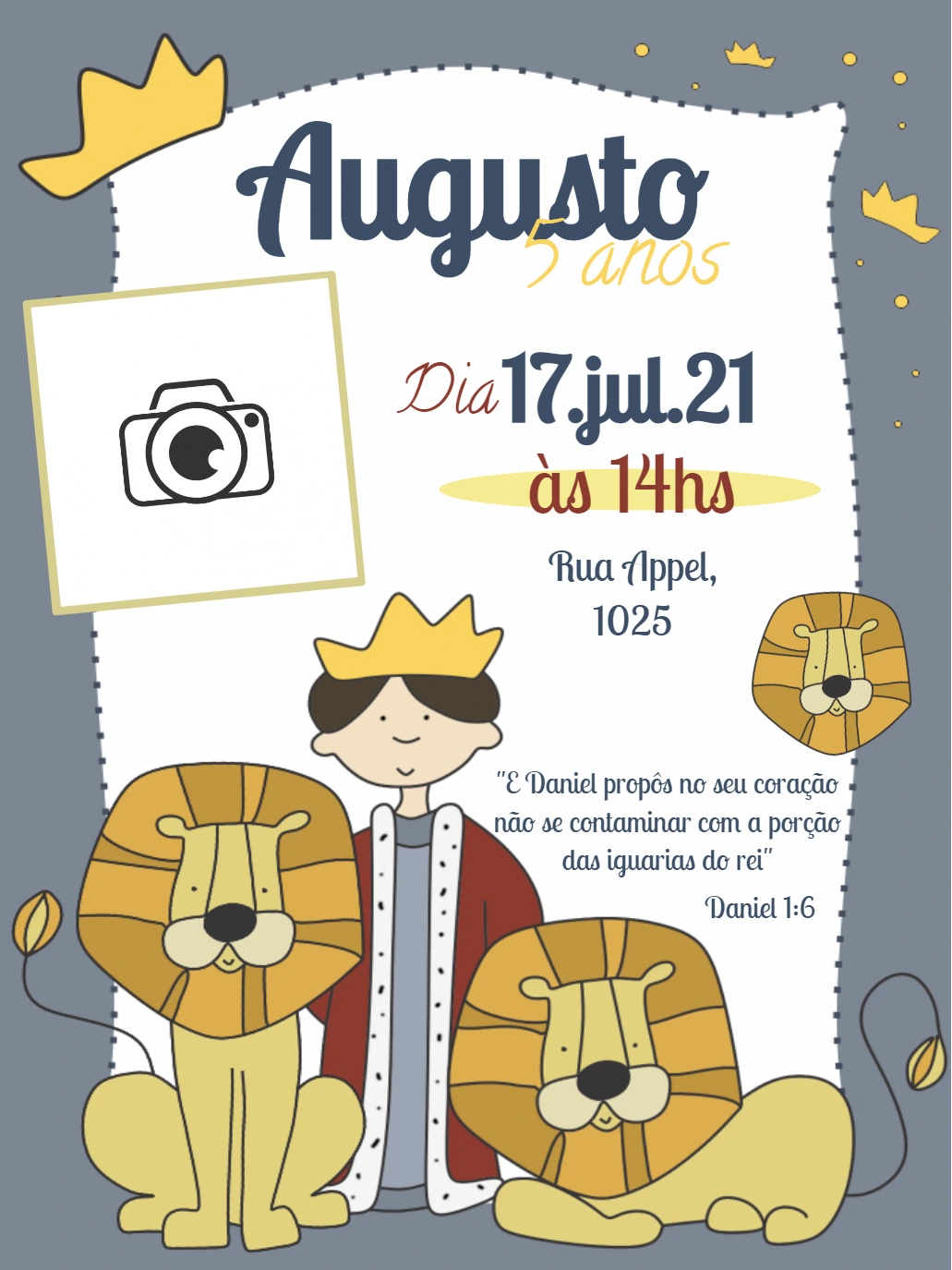 Convite Aniversário Daniel na Cova dos Leões com Foto para Editar