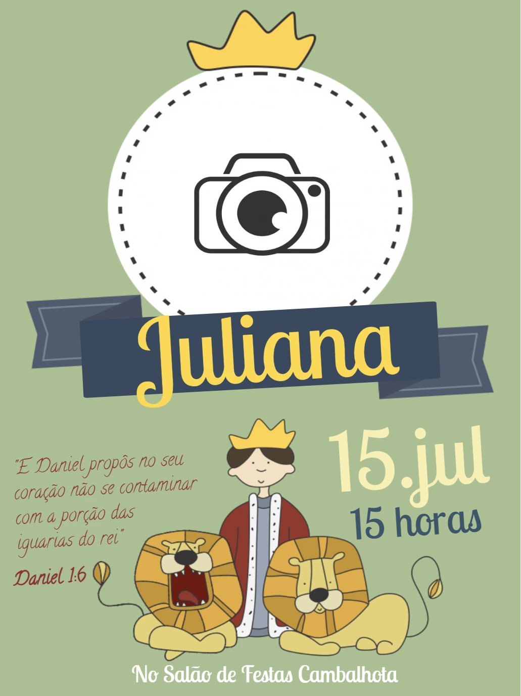 Convite Aniversário Daniel na Cova dos Leões com Foto para Editar