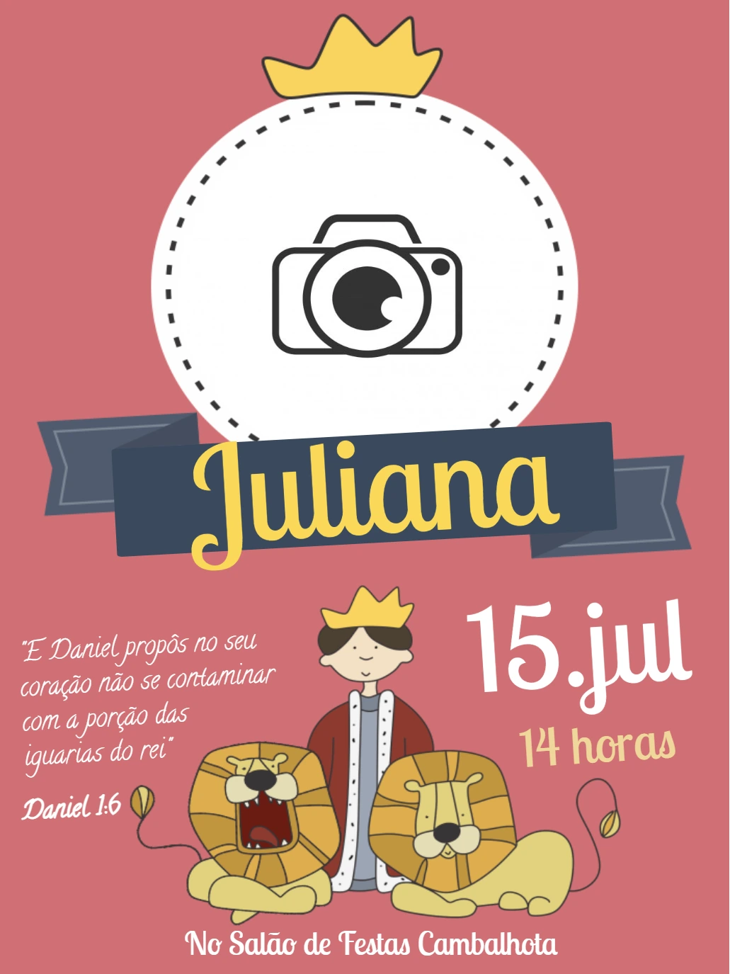 Convite Aniversário Daniel e os Leões com Foto para Editar