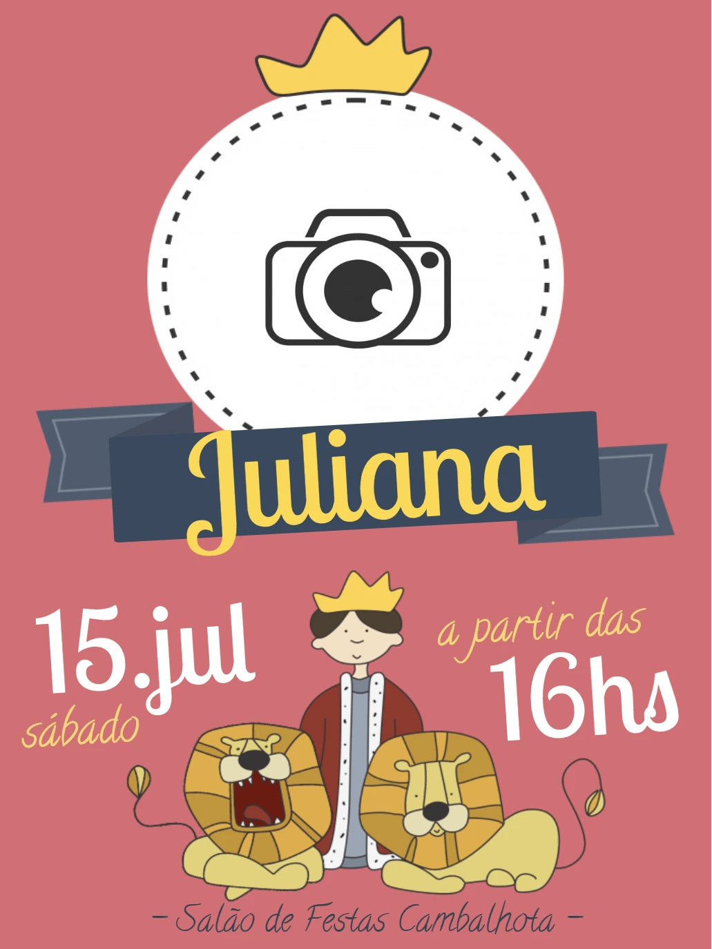 Convite Aniversário Reizinho e Leões com Foto para Editar