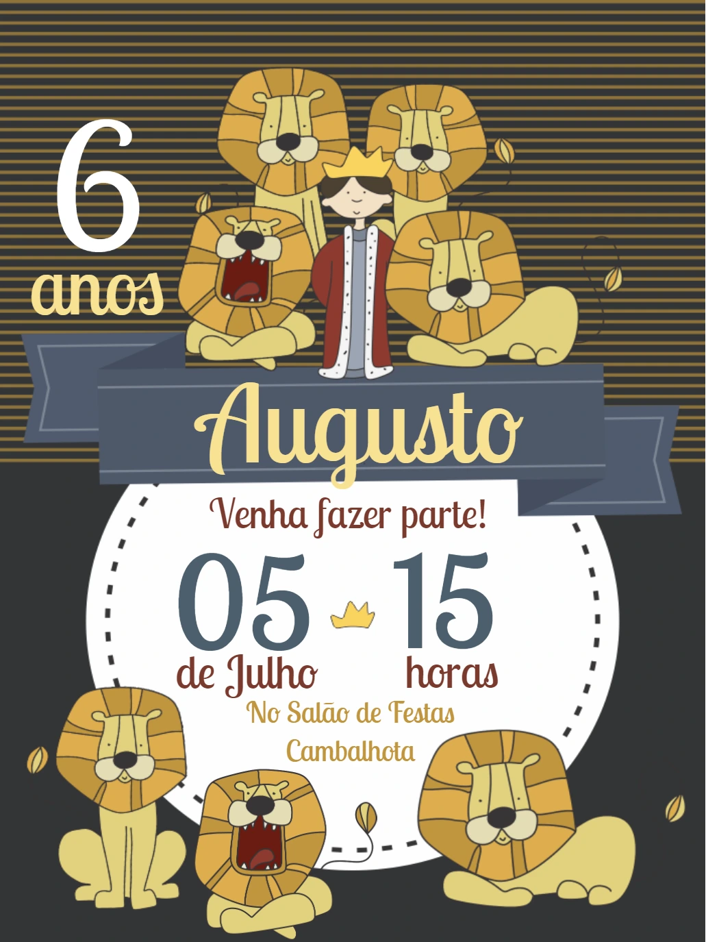 Convite de Aniversário Infantil Tema Rei Leão para Editar Online