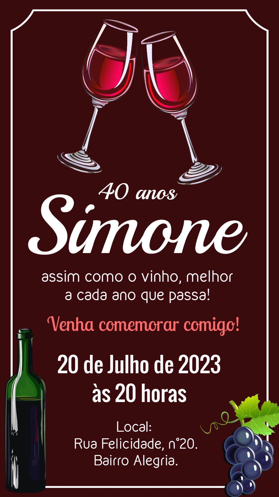 Convite de Aniversário Adulto Vinho para Editar Online