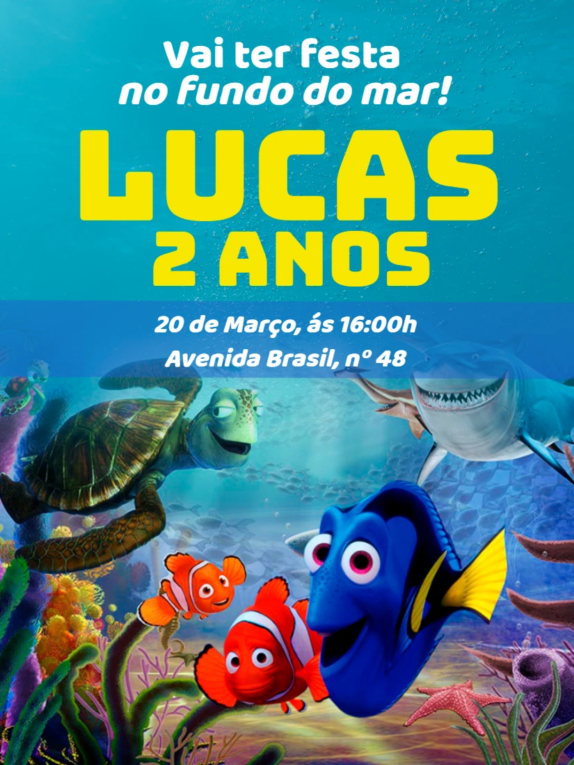 Convite de Aniversário Procurando Nemo para Editar Online