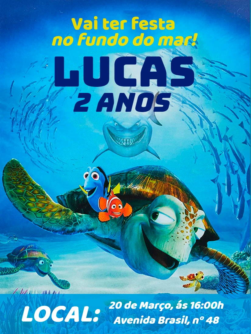 Convite Aniversário Procurando Nemo para Editar Online