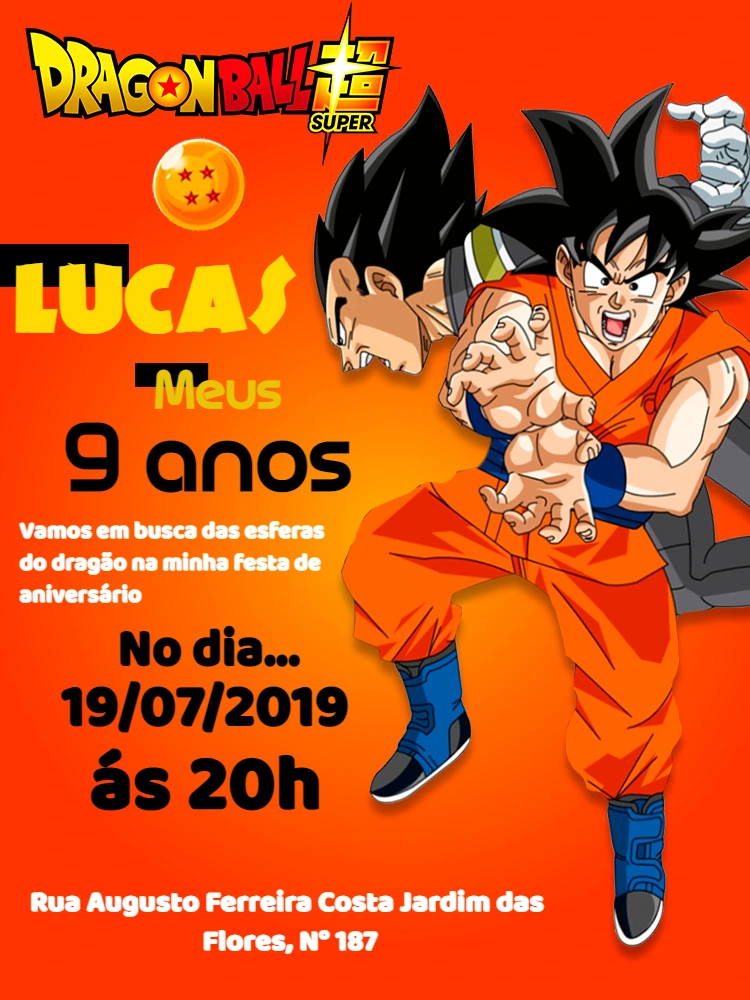Convite de Aniversário Dragon Ball Super para Editar Online