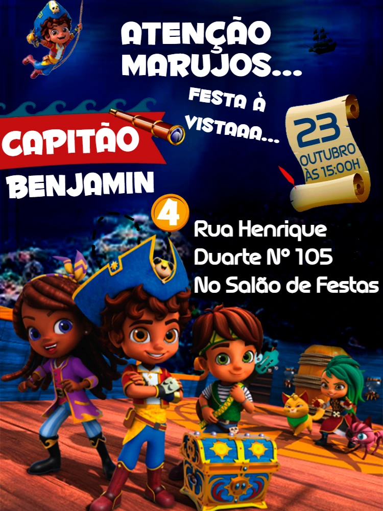 Convite de Aniversário Santiago dos Mares para Editar Online