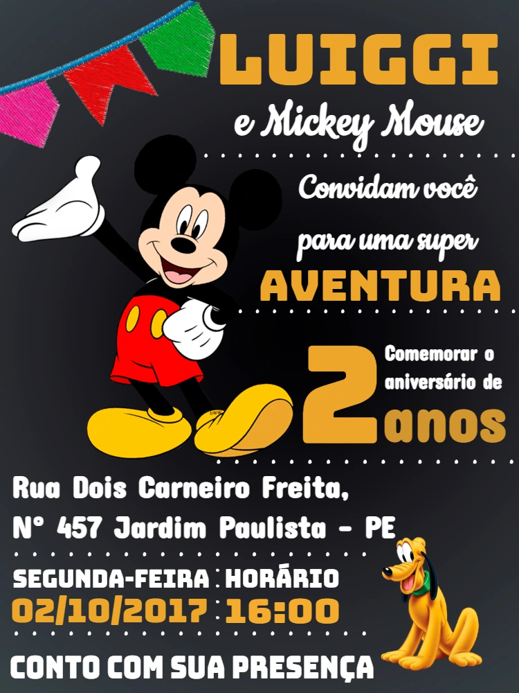 Convite de Aniversário Mickey Mouse para Editar Online