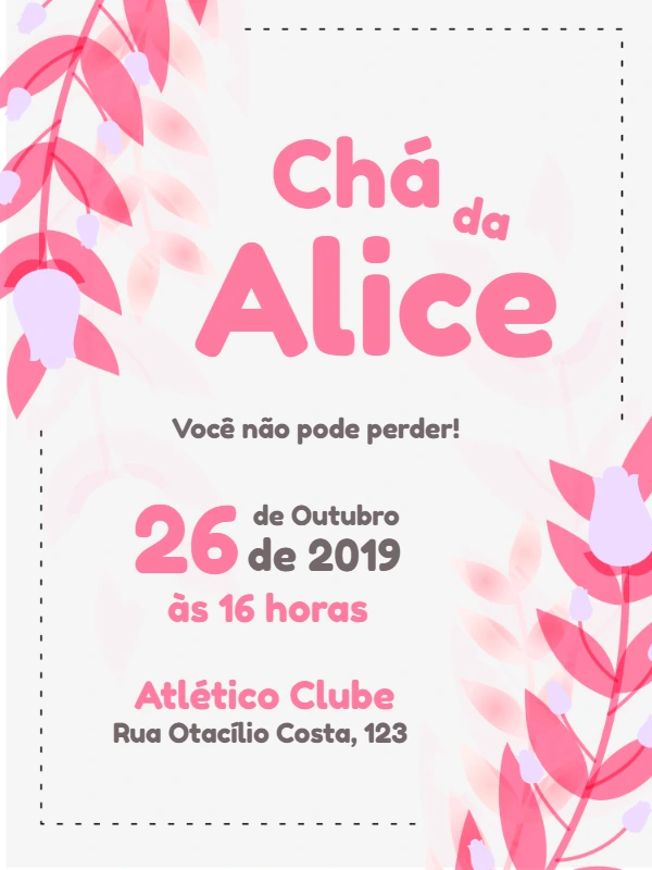 Convite Chá de Bebê Floral Rosa para Editar Online