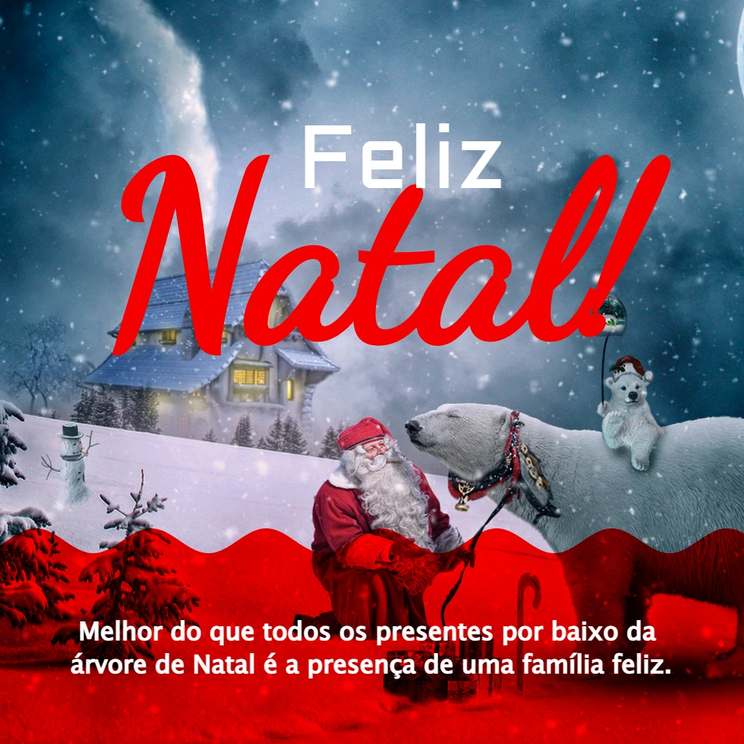 Cartão de Natal com Papai Noel e Urso Polar para Editar