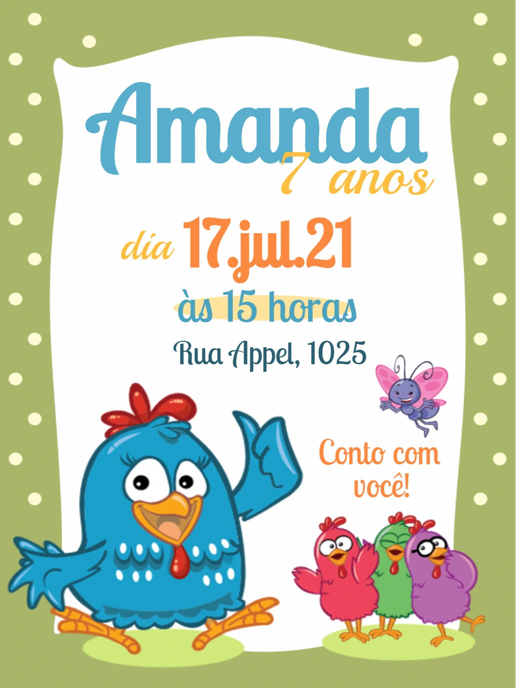 Convite de Aniversário Galinha Pintadinha Editável Online