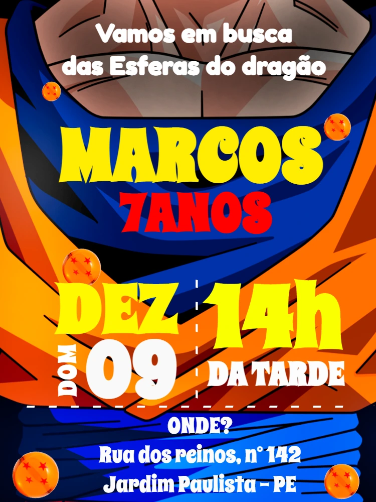 Convite de Aniversário Goku Dragon Ball para Editar Online
