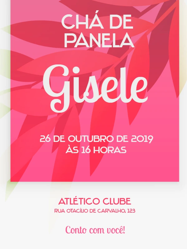 Convite de Chá de Panela com Folhagens Rosa para Editar Online