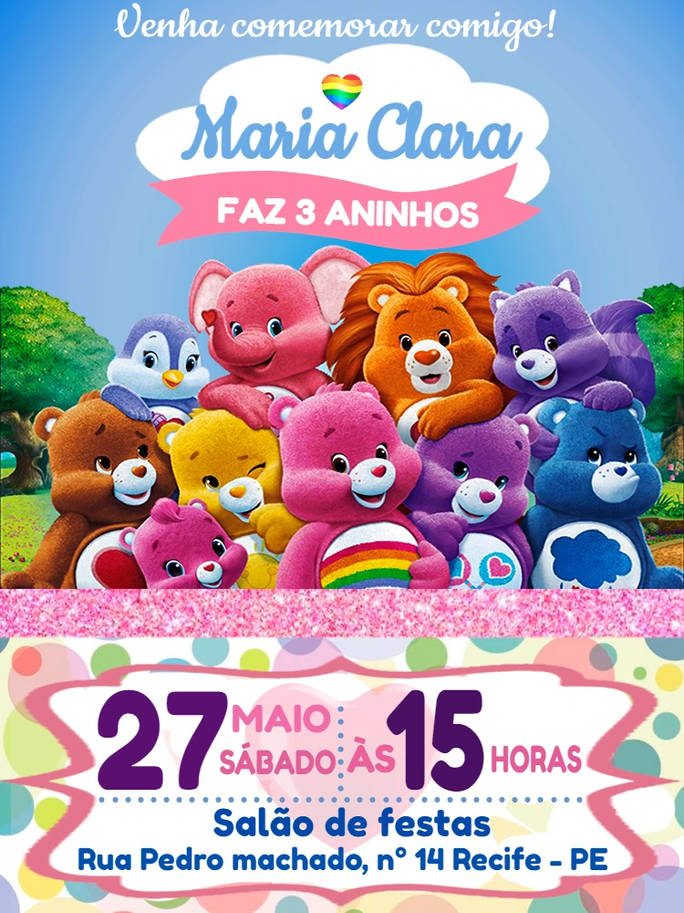 Convite de Aniversário Ursinhos Carinhosos para Editar Online