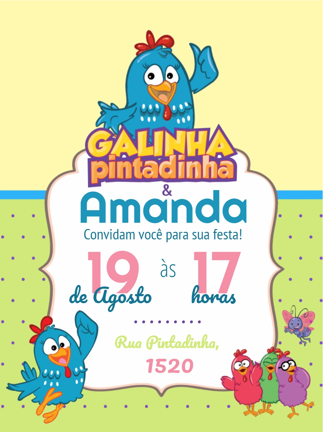Convite Aniversário Galinha Pintadinha para Editar Online