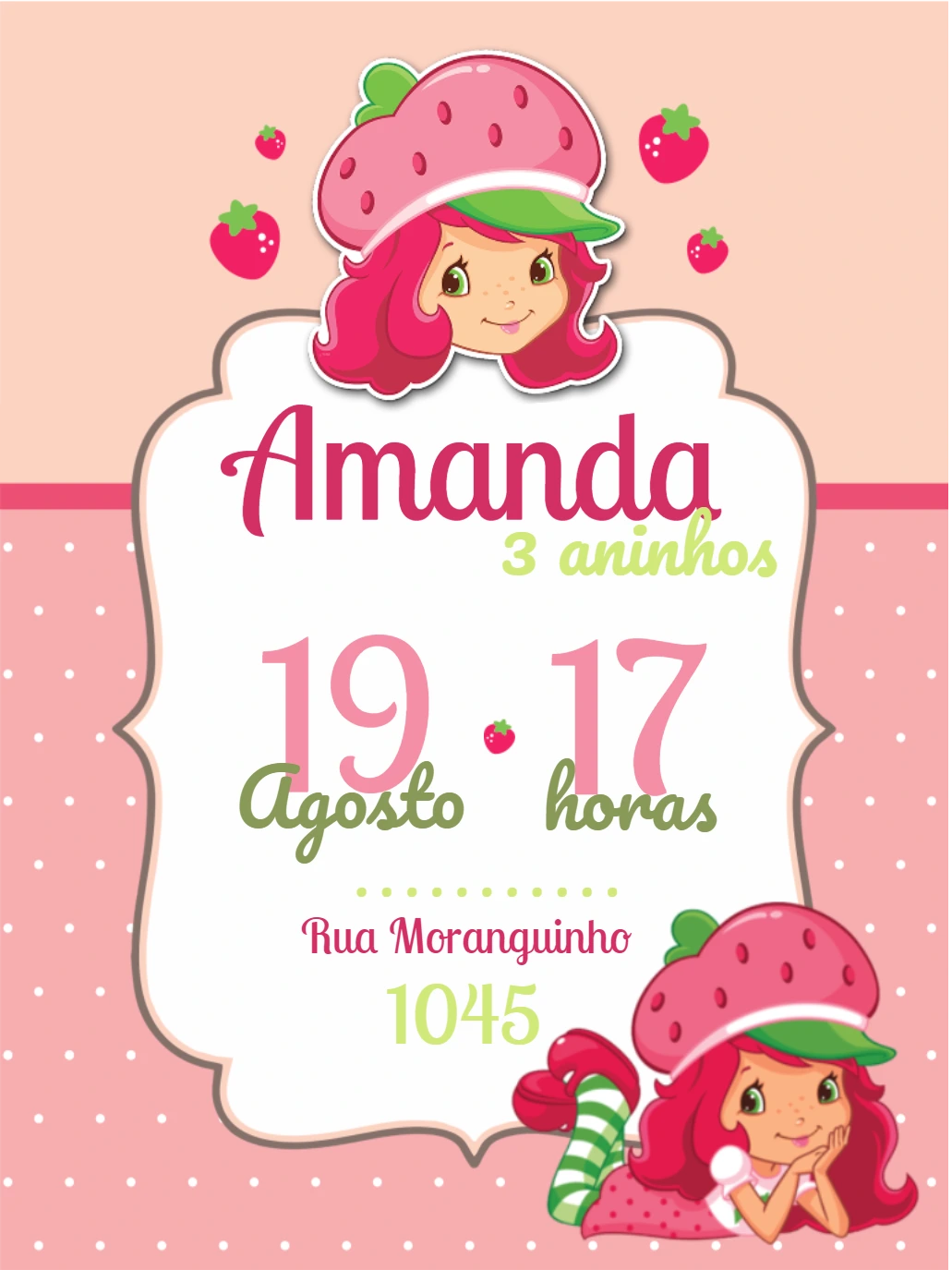 Convite de Aniversário Moranguinho para Editar Online e Imprimir