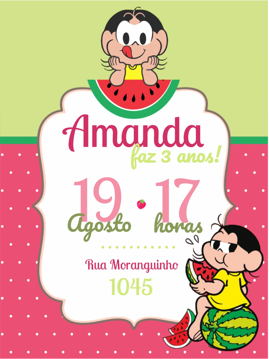 Convite de Aniversário Magali Turma da Mônica para Editar