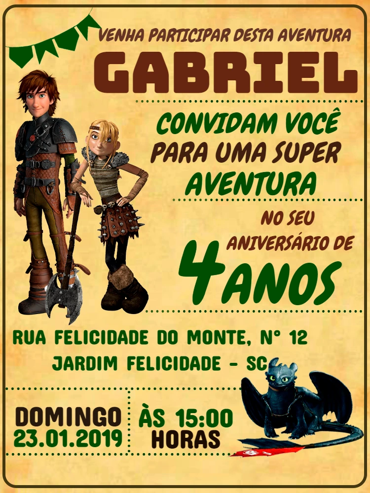 Convite Aniversário Como Treinar Seu Dragão para Editar Online