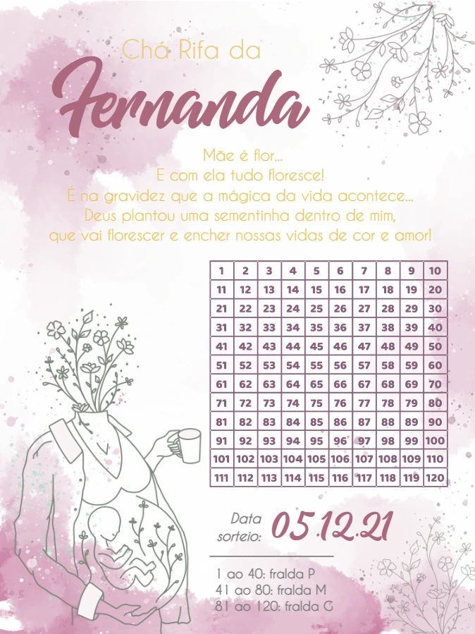 Convite Chá Rifa Floral para Gestante para Editar Online