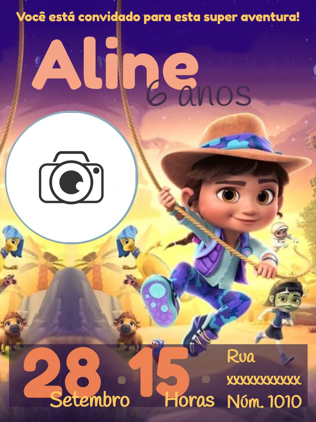 Convite Aniversário Ridley Jones com Foto para Editar Online