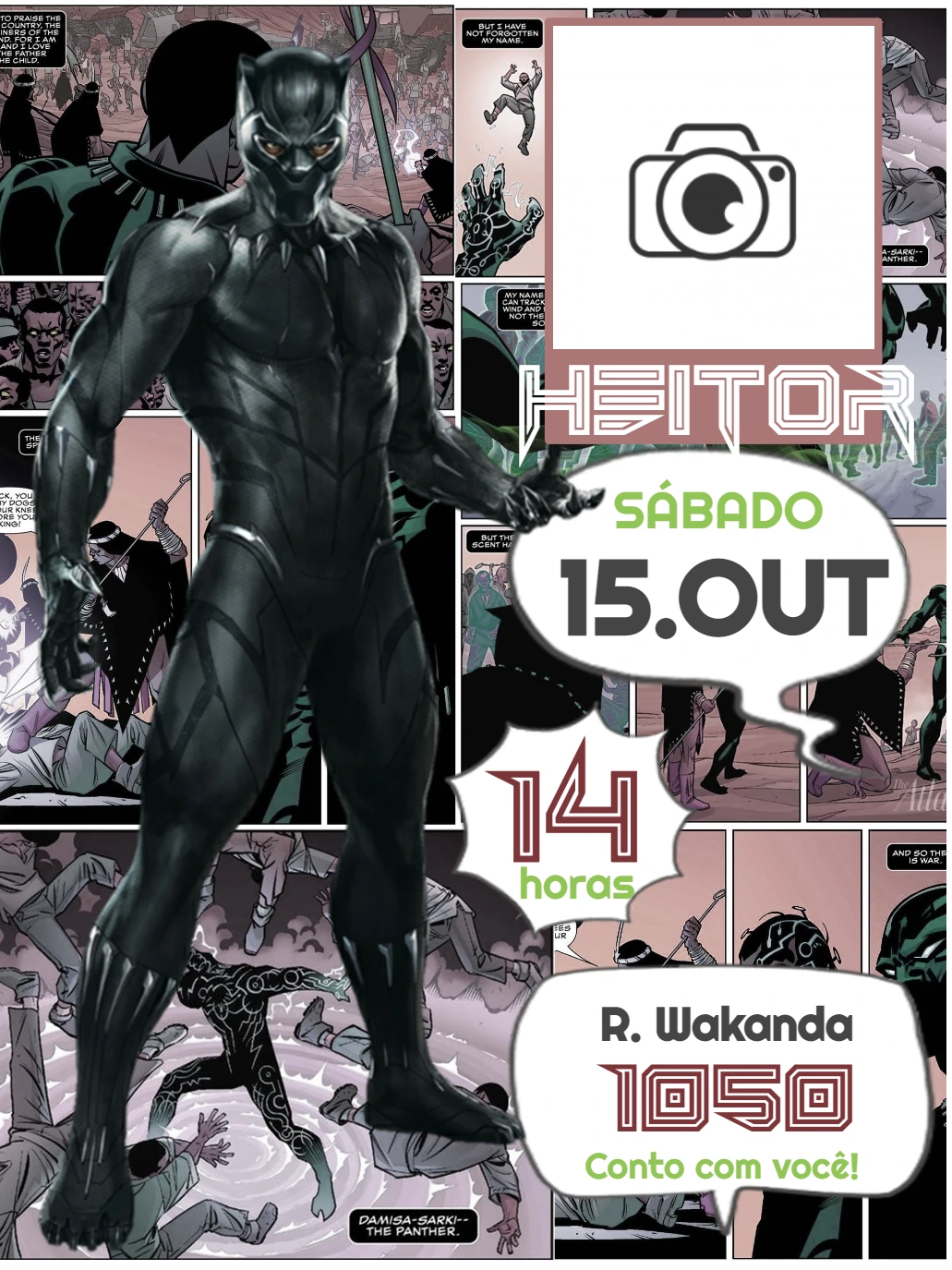 Convite Aniversário Pantera Negra Quadrinhos com Foto para Editar