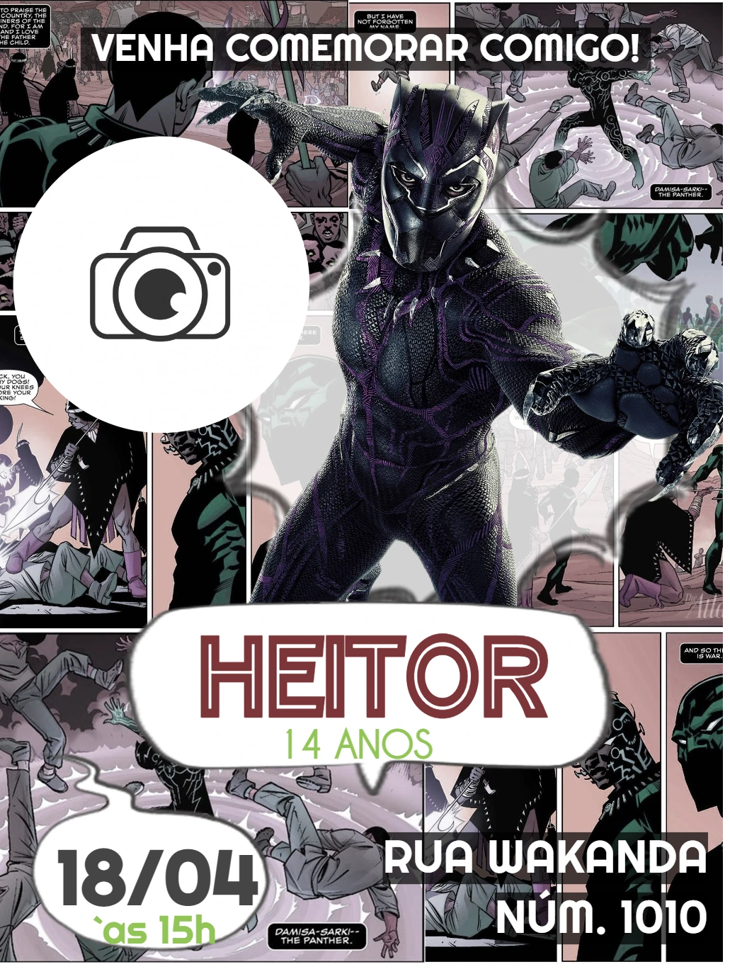 Convite de Aniversário Pantera Negra Quadrinhos para Editar