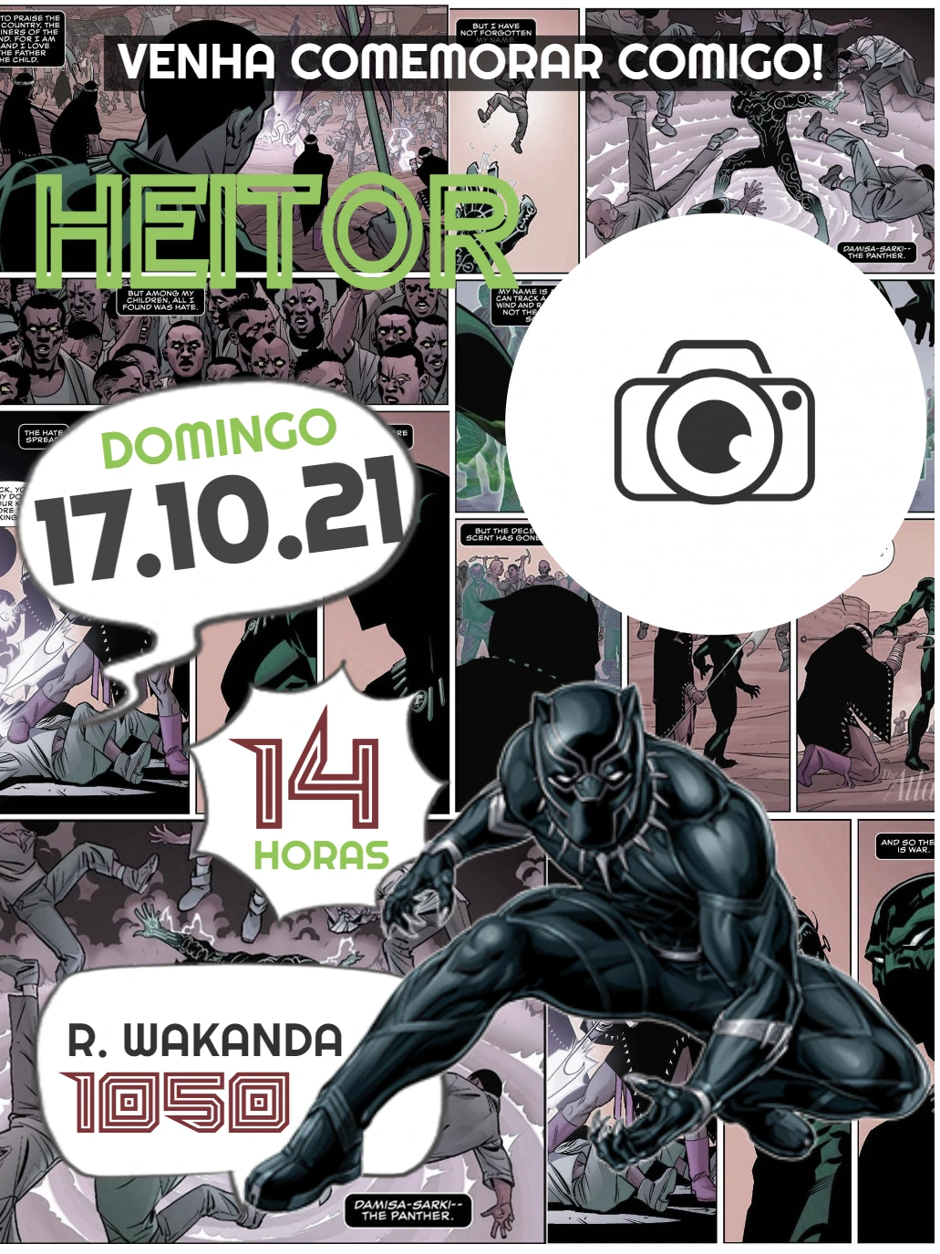 Convite Pantera Negra Quadrinhos com Foto para Editar Online