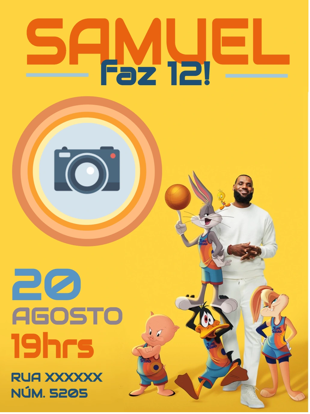 Convite de Aniversário Space Jam com Foto para Editar Online